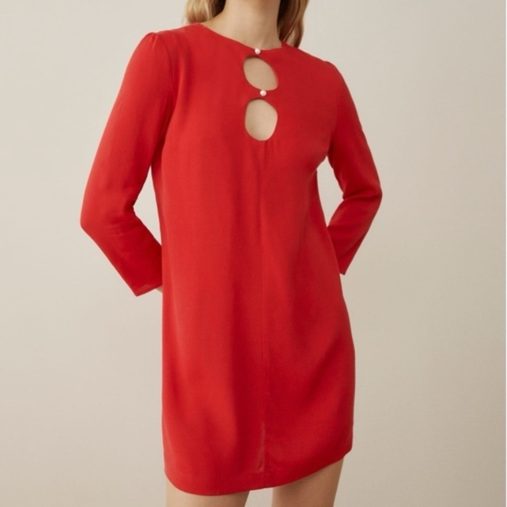 New red mini Reformation shift dress